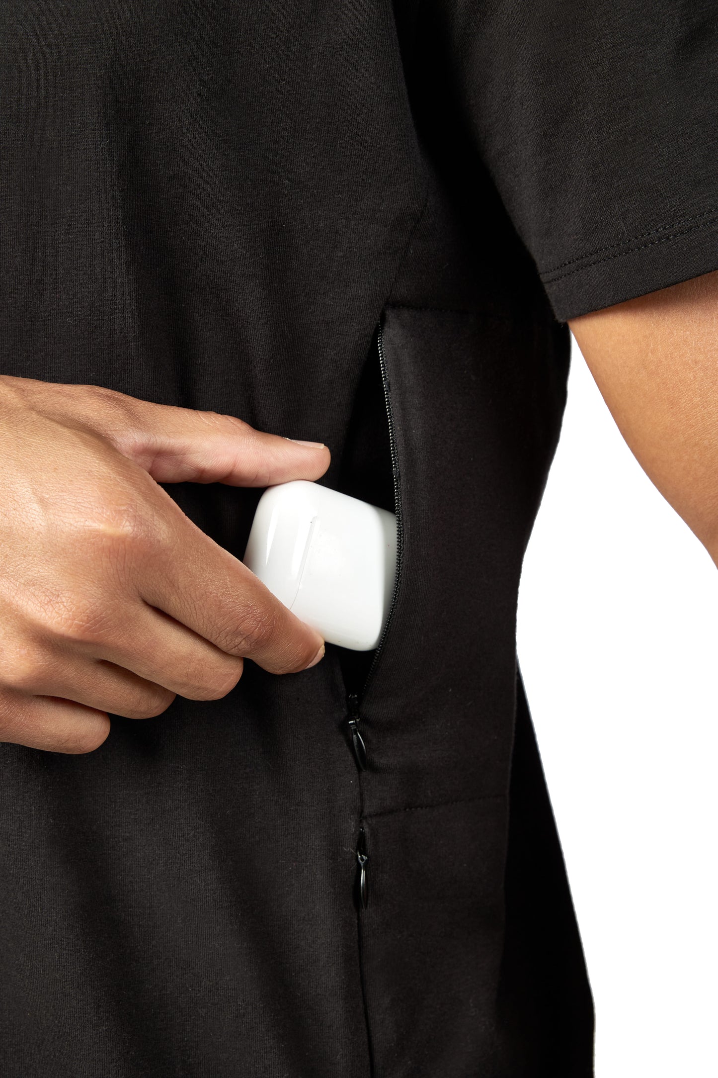 Black tee shirt with hidden side pockets