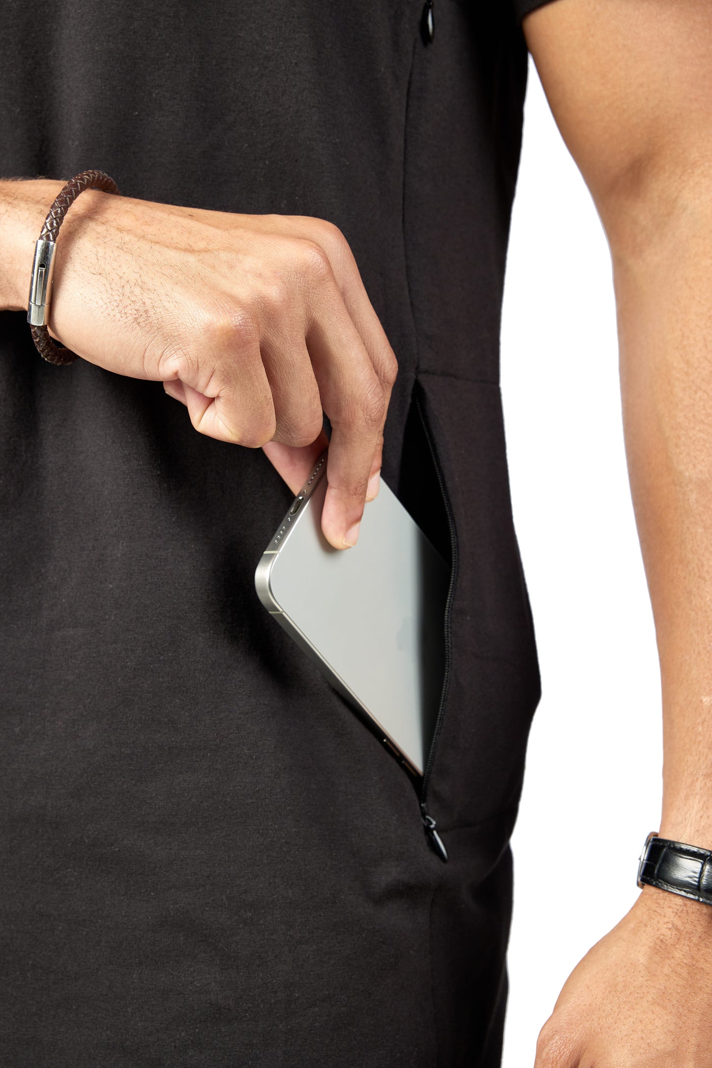 Black tee shirt with hidden side pockets