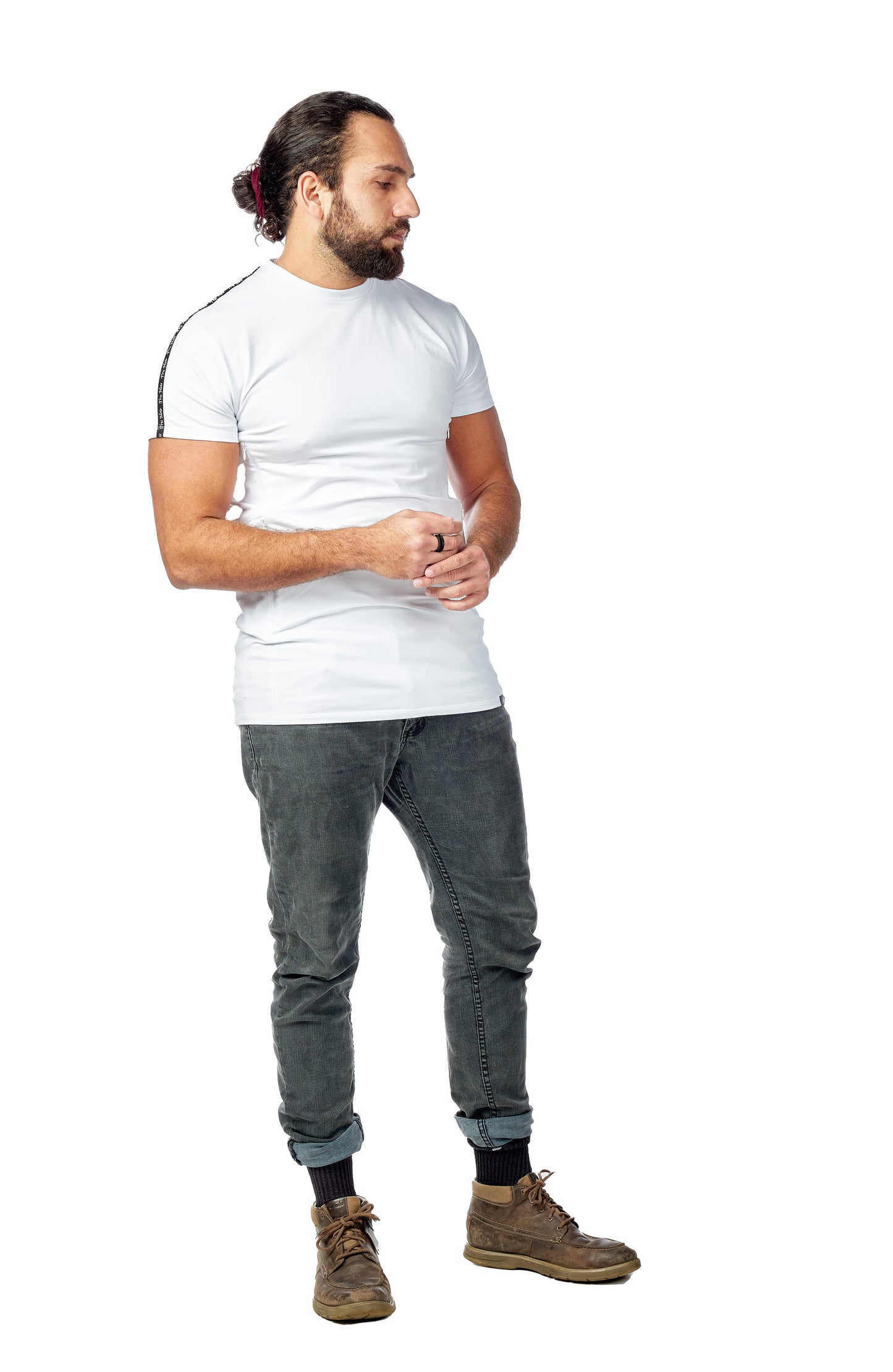 White mens tee shirt with side pockets