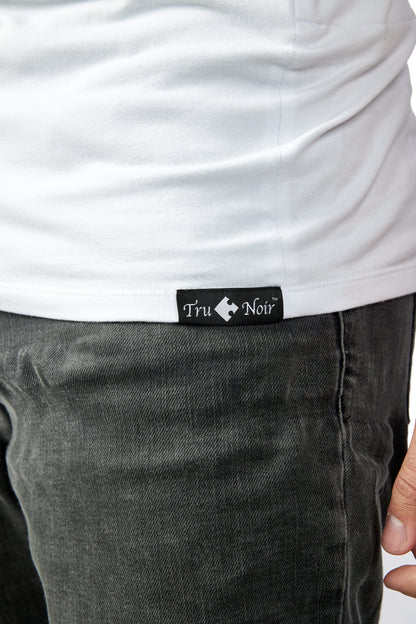 White mens tee shirt with side pockets
