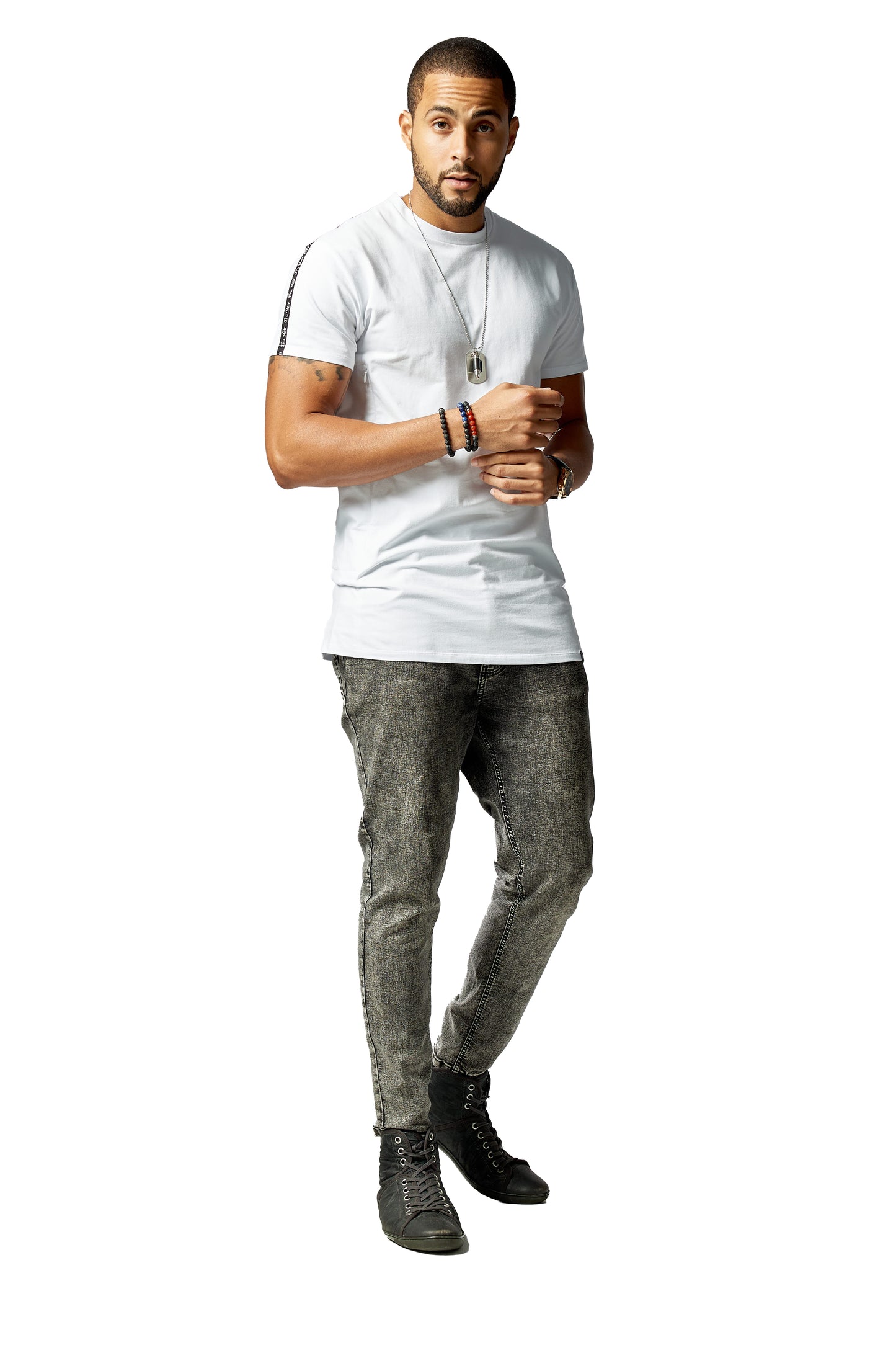White mens tee shirt with side pockets