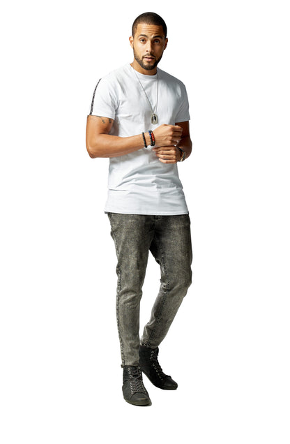 White mens tee shirt with side pockets